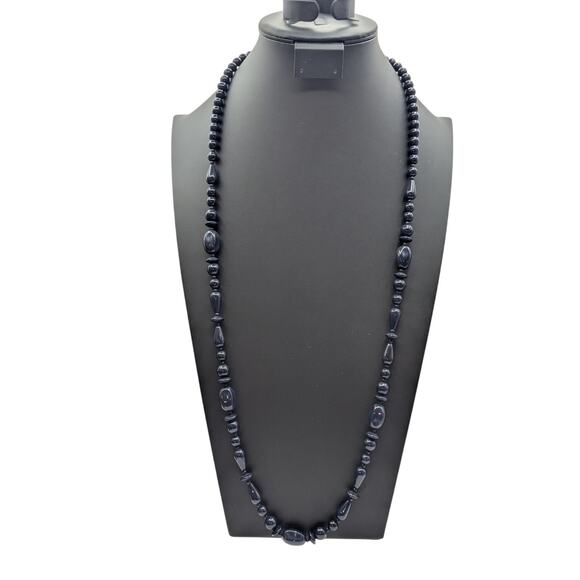 Navy Glass Multi-Shape Bead 36" Single Strand Necklace W/ Lobster Clasp - Picture 8 of 8